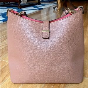 Kate Spade tan bucket bag w/pink interior